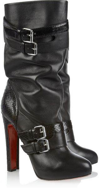 Christian Louboutin Loubi Bike 140 Leather and Python Boots - Lyst