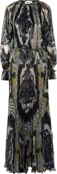 Emilio Pucci Printed Pleated Chiffon Gown in Gray - Lyst