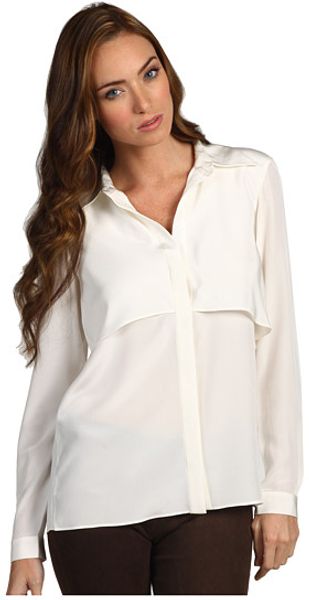 Tibi Solid Silk Drape Back Ls Shirt - Lyst
