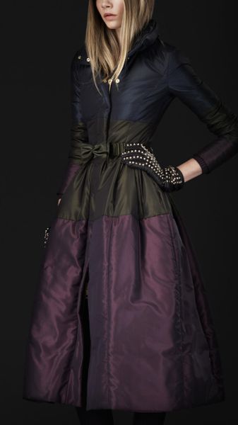 Burberry Prorsum Bow Belt Downfilled Coat in Purple (clnial blu) - Lyst