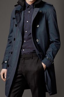 Burberry Midlength Cotton Gabardine Leather Trim Trench Coat - Lyst