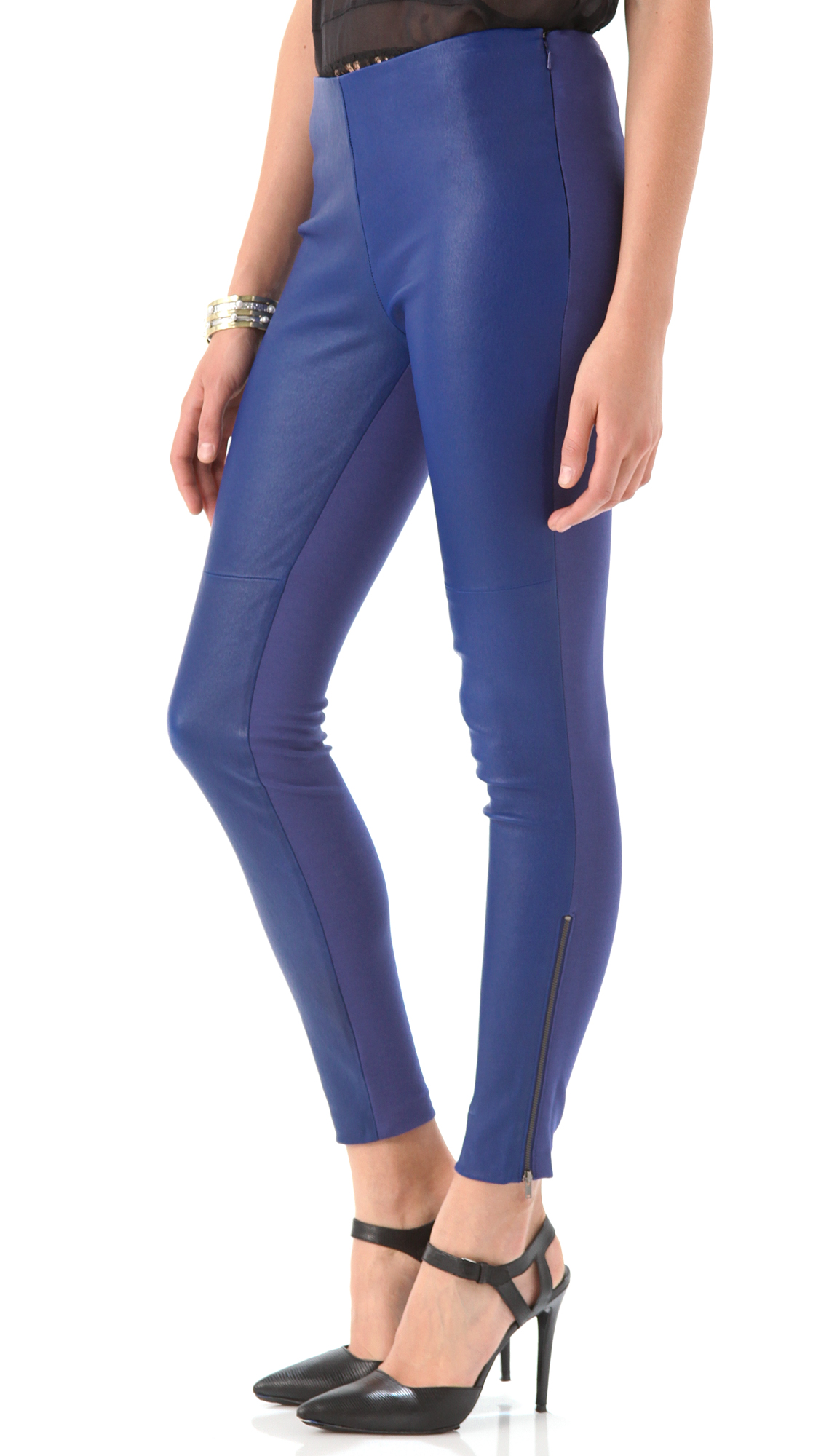 Catherine Malandrino Zip Up Leather Pants in Blue (cobalt) Lyst