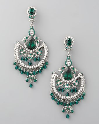 Jose & Maria Barrera Green White Crystal Chandelier Earrings - Lyst