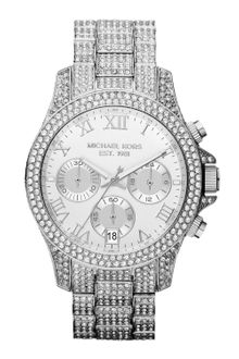 Michael Kors Midsize Silver Color Stainless Steel Layton Chronograph Glitz Watch - Lyst