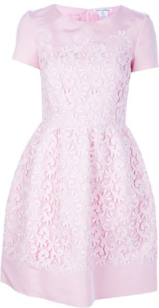 Oscar de la Renta Flared Lace Overlay Dress - Lyst