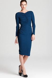 Zac Posen Crepe Dress Long Sleeve with Ruching - Lyst