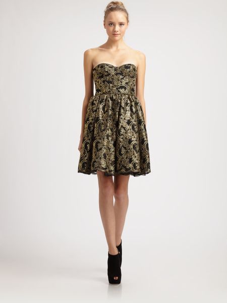 Alice + Olivia Caryn Bustier Dress in Gold (black) - Lyst