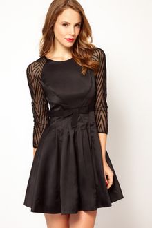 Karen Millen Zig Zag Mesh Sleeve Dress with Prom Skirt - Lyst