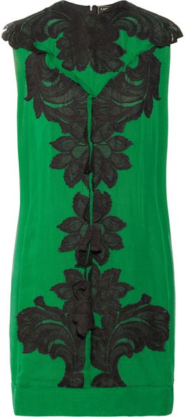 Lanvin Laceappliquéd Silkchiffon and Satin Dress - Lyst