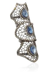Loree Rodkin Spiderweb 18karat Rhodium White Gold Sapphire and Diamond Armor Ring