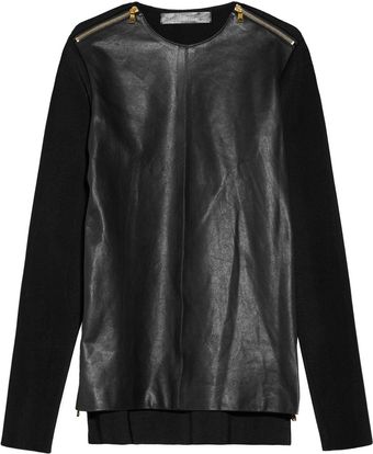 Proenza Schouler Zipdetailed Leather and Ribbedknit Top - Lyst
