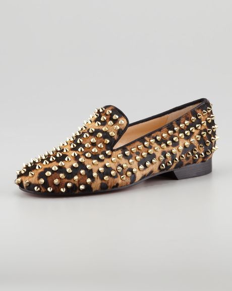 Christian Louboutin Rolling Spikes Red Sole Smoking Slipper in Animal (leopard) - Lyst