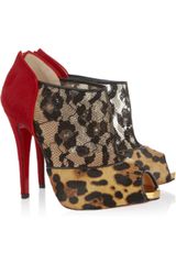 Christian Louboutin Aerotonoc 120 Calf Hair and Lace Ankle Boots