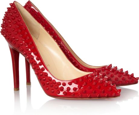 Christian Louboutin Pigalle 100 Spiked Patentleather Pumps in Red - Lyst