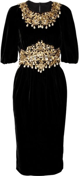 Dolce & Gabbana Embellished Velvet Dress in Gold (black) - Lyst