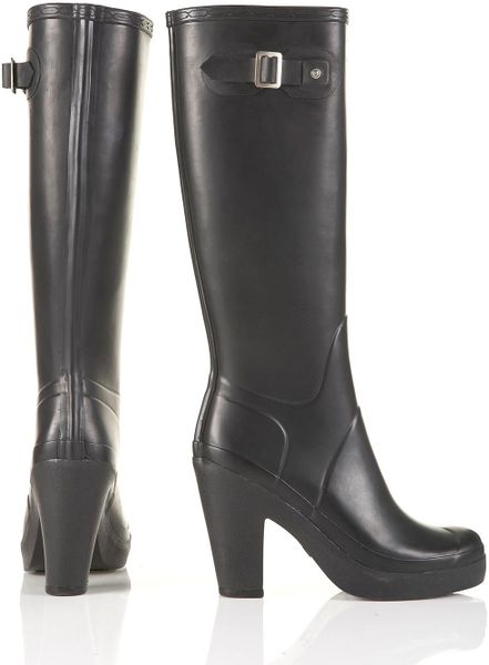 black mid calf hunter wellies