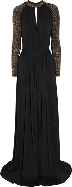 Just Cavalli Studded Jerseycrepe Gown in Black - Lyst