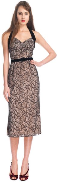 L'Wren Scott Ss Leaves Chantilly Lace and Stretch Georgette and Velvet Dress - Lyst