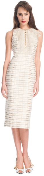 L'wren Scott Ss Gold Plaid Tweed and Gold Chantilly Lace Dress in Gold (gold/cream) - Lyst