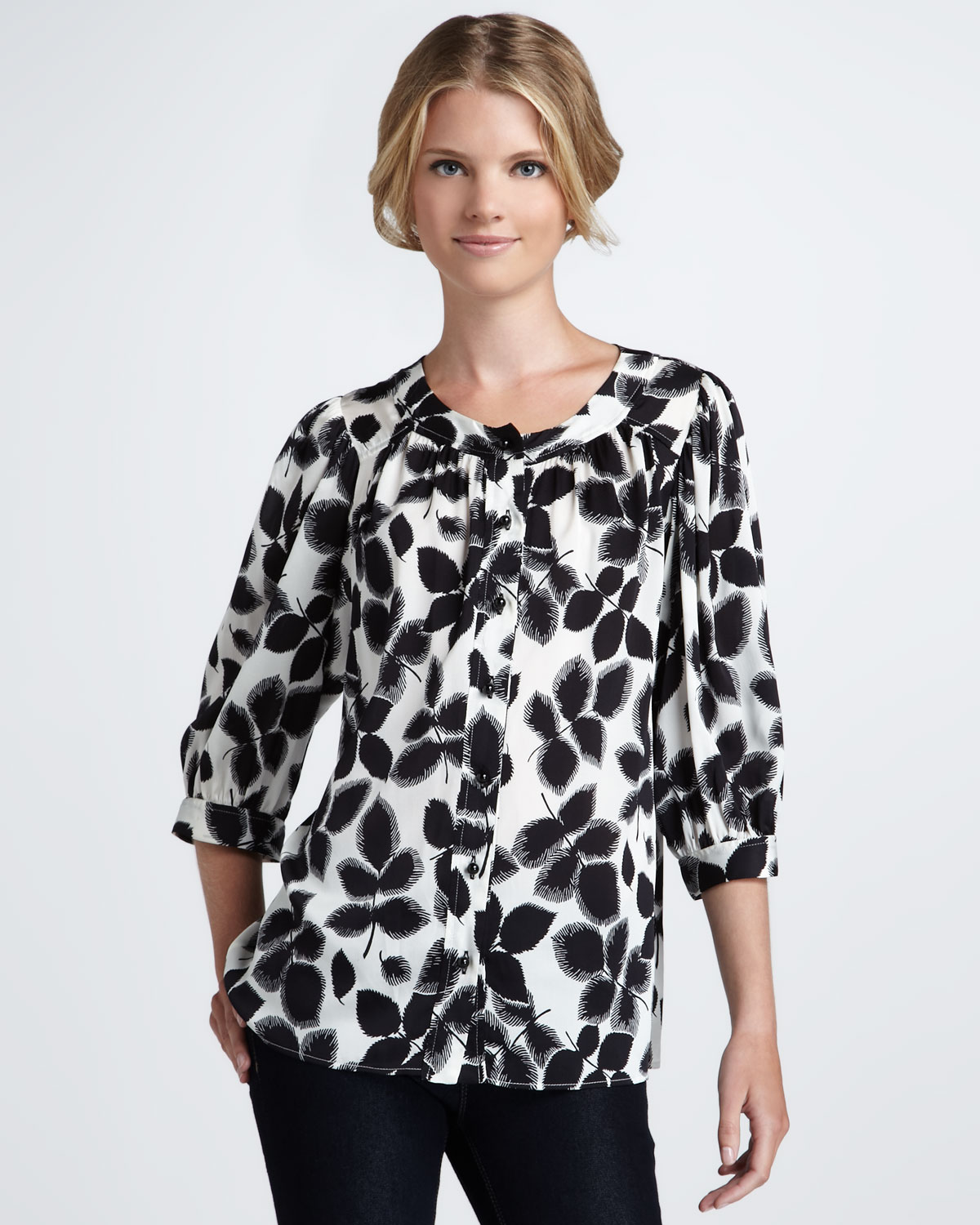 Milly Aimee Three Quarter Sleeve Blouse in Black Lyst