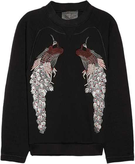 Proenza Schouler Peacockembroidered Scubajersey Sweatshirt in Black (peacock) - Lyst