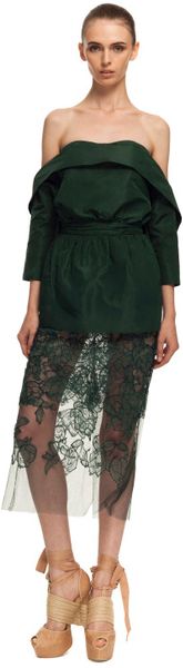 Vera Wang Ss Silk Faille Offtheshoulder Top in Green (cypress green) - Lyst
