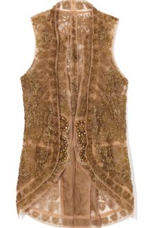 Vera Wang Ss Embroidered Lace Cut Away Vest - Lyst