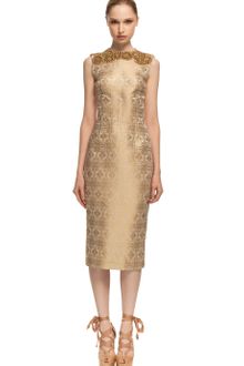 Vera Wang Ss Ethnic Brocade Corseted Sheath Dress - Lyst