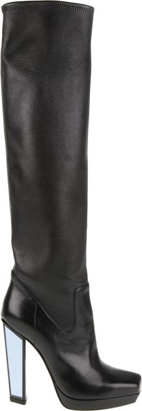 Yves Saint Laurent Smooth Leather Boots with Angled Square Toe and Mirror Accents At Pyramid Heel in Black - Lyst