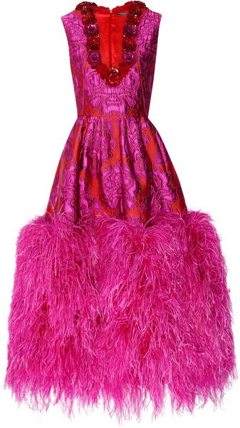 Alexander McQueen Feathertrimmed Floral Brocade Gown - Lyst
