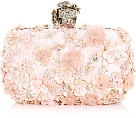Alexander Mcqueen Flower Embroidered Clutch in Pink - Lyst