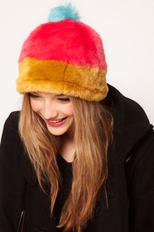 Asos Faux Fur Colour Block Bobble Hat - Lyst