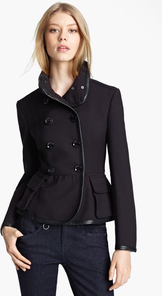 Burberry Brit Peplum Hem Peacoat in Black (black pearl) - Lyst