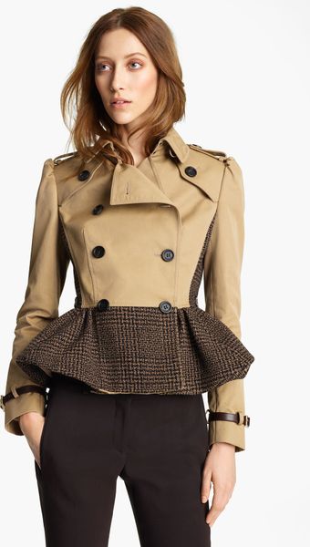 Burberry Prorsum Plaid Peplum Crop Jacket in Beige (camel) - Lyst