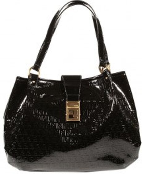 Fendi Forever Zucchino Ecopatent Leather Large Shoulder in Black - Lyst
