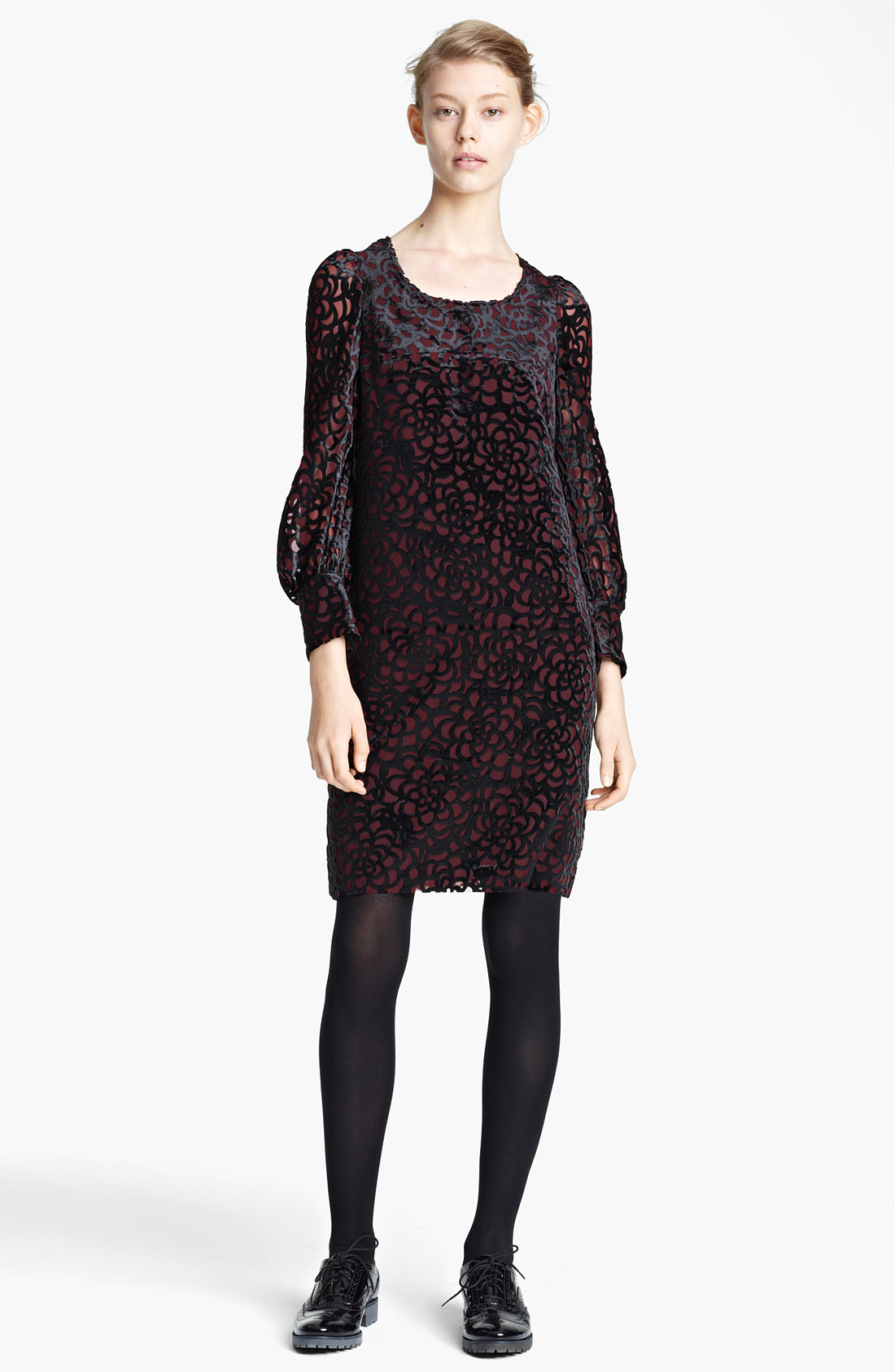 Junya Watanabe Floral Pattern Velvet Shift Dress in Black Lyst