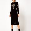 Asos Velvet Midi Dress with Embellished Cross in Black - Lyst