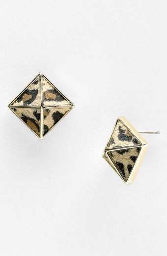 Belle Noel Leopard Print Suede Pyramid Stud Earrings - Lyst