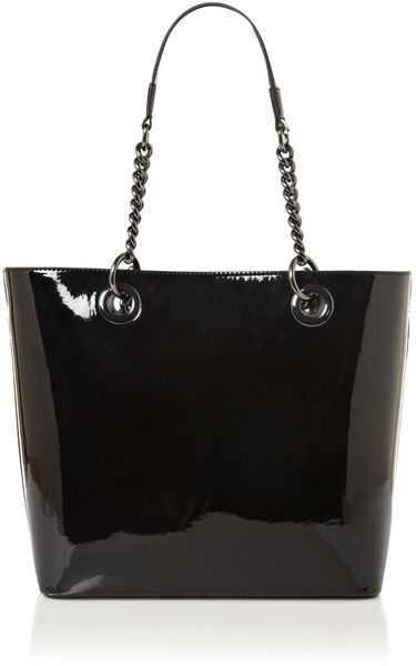 Dkny Patent Scarf Large Tote Bag in Black