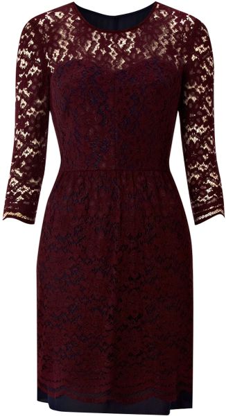 Whistles Avril Lace Dress in Purple (burgundy)