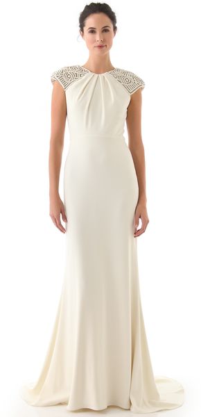 Badgley Mischka Collection Deco Cap Sleeve Gown - Lyst