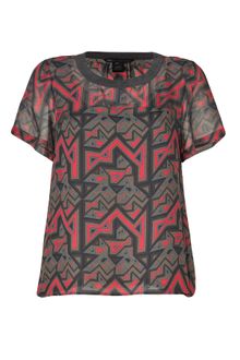 Marc By Marc Jacobs Shadow Grey Multi Silk Geo Maze Print Top - Lyst