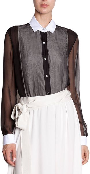 Lanvin Sheer Bib Blouse - Lyst