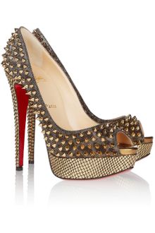 Christian Louboutin Lady Peep 150 Spikeembellished Metallic Leather Pumps - Lyst