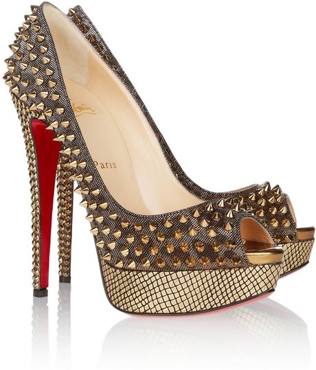 Christian Louboutin Lady Peep 150 Spikeembellished Metallic Leather Pumps in Gold - Lyst