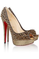 Christian Louboutin Lady Peep 150 Spikeembellished Metallic Leather Pumps