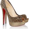 Christian Louboutin Lady Peep 150 Spikeembellished Metallic Leather Pumps in Gold - Lyst