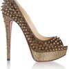 Christian Louboutin Lady Peep 150 Spikeembellished Metallic Leather Pumps in Gold - Lyst