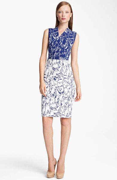 Missoni Intarsia Knit Faux Wrap Dress in Blue (blue white) - Lyst