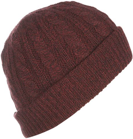 Topman Burgundy Twist Cable Beanie in Purple for Men (brown) - Lyst